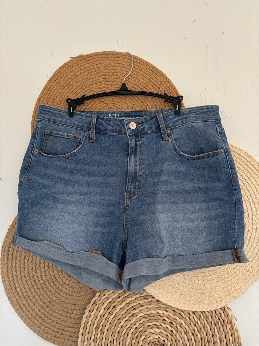 No Boundaries Rolled Hem Denim Shorts - Medium Blue